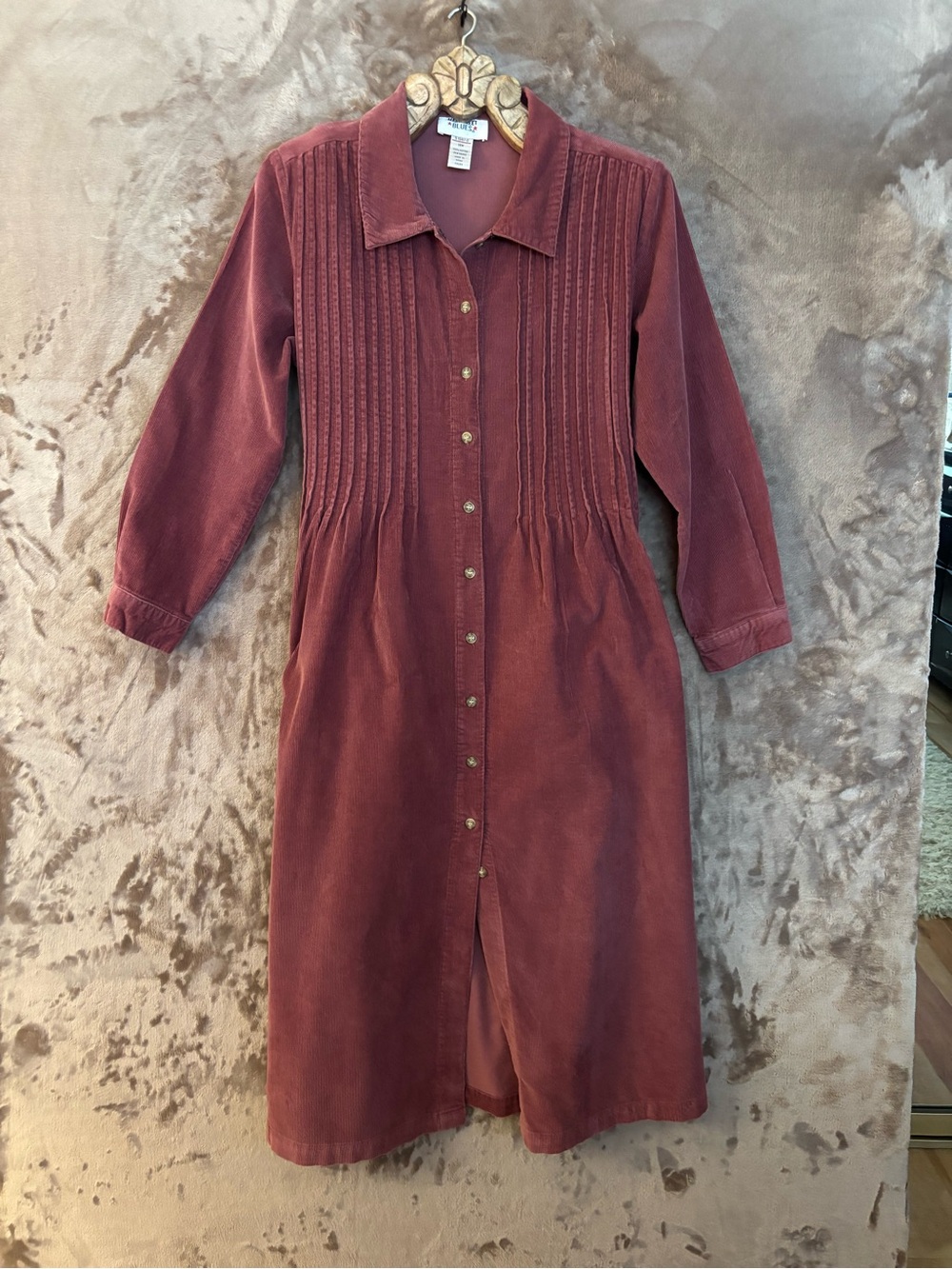 Vintage Main Street Blues Women's Long-Sleeve Corduroy Shirt Dress 14 W